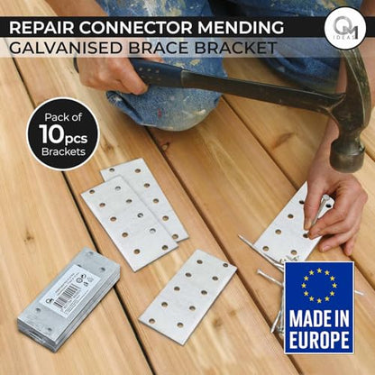 10 Pack Flat Joining Nail Plates (4.72" x 1.57" x 0.08") Connecting Perforated Metal Brace Bracket Timber Wood Fixing Galvanised Steel Repair Connector - size: 4.72" x 1.57"