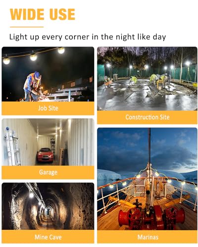 50FT Construction String Lights 65W 8000LM LED String Work Lights - size: 50FT 65W 2 Prong 5000K Daylight