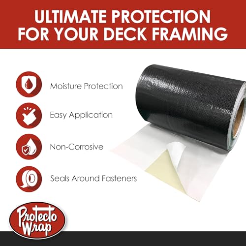 Protecto Wrap Deck Joist Tape 9" x 50' – Self-Adhering Flashing with Super Stick Technology for Deck Framing Protection, Moisture Barrier for Joists, Beams, and Ledgers in Wood or Composite Decking