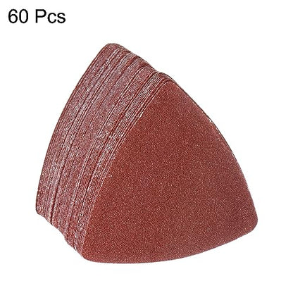 HARFINGTON 60pcs Triangular Hook & Loop Sandpapers 100 Grits 3-1/8" Aluminum Oxide Sanding Pads Random Orbital Mouse Detail Sander Papers Oscillating Multi Tool Sheets - size: 100 Grits