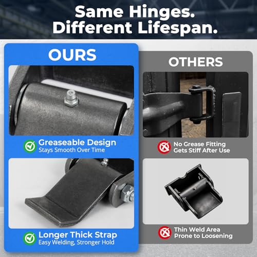 4 Pack Trailer Hinges Heavy Duty, Weld On Trailer Hinges with Grease Fitting for Dump Trailers, Utility Gates & Trailer Doors, Strap Style