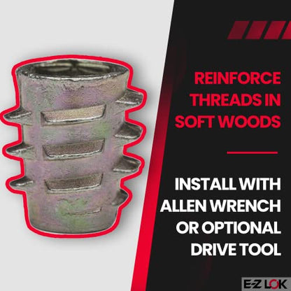 E-Z LOK Knife Thread Insert for Soft Wood, Hex Flush, 0.25-20, 100 ct - size: 1/4"-20 Internal Threads, 0.512"