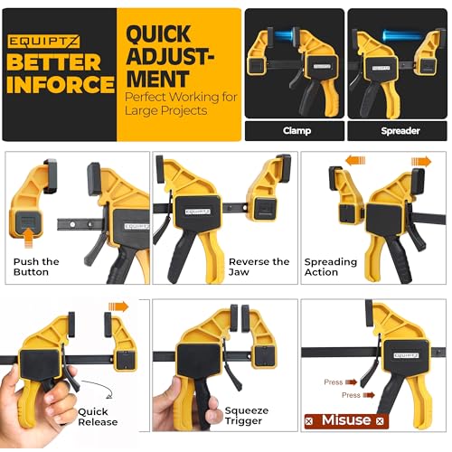 EQUIPTZ 12 inch Bar Clamps for Woodworking – 2 Pack Quick Grip Clamps Set with 150 lbs Force – Wood Clamps for Gluing, Carpentry, DIY, and Metalworking (12 inch Size, 2 Pack) - style: 12 inch Size, 2 Pack