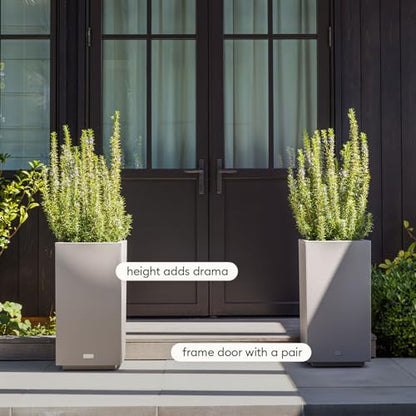 Veradek Block Series Pedestal Planter - Tall Rectangular Outdoor Planter - color: Gray, size: 32"H x 15.5"W