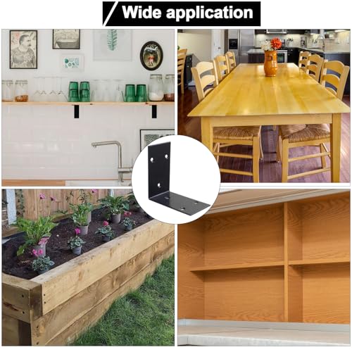 10 Pack 3.3"x3.3" L Brackets Heavy Duty 90 Degree Angle Brackets Large Black Corner Bracket Metal L Shape Bracket for Wood Furniture Framing Fence - size: 85X85MM