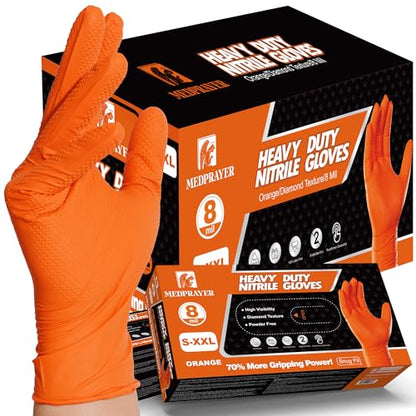 Industrial Nitrile Gloves – Heavy Duty Latex & Powder Free Disposable Gloves with Diamond Texture - color: Orange, size: Small (Pack of 1000)