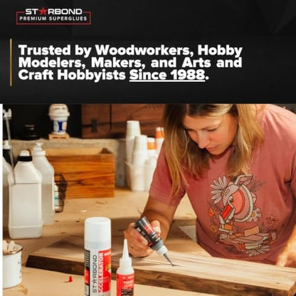 Starbond 2 oz Thick CA Glue with 6 oz Aerosol Activator Bundle Premium Cyanoacrylate Super Glue for Mitre Joint Bonding, Woodworking, Carpentry, Archery Fletching - size: 2 ounce + 6 ounce