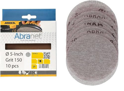 Mirka Abranet 5 Inch 150 Grit Mesh Sanding Discs, Hook and Loop, 10 Pack - size: Grit 150