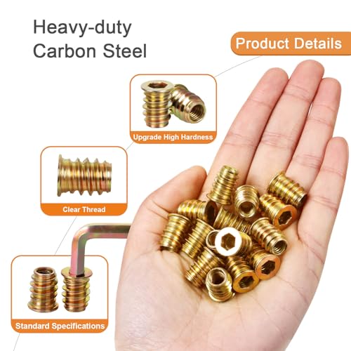 1/4"-20 x 15mm Threaded Nut Inserts for Furniture & Wooden Products, 100 PCS - size: 1/4" x 15mm