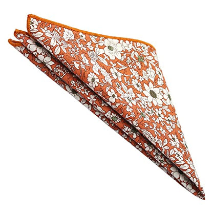 Cotton 2.5-Inch Skinny Floral Tie and Pocket Square Set for Men - color: Marigold Orange