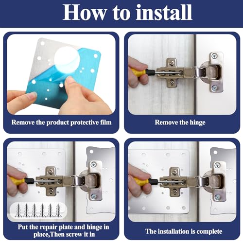 Yaocom 10 Pcs Cabinet Hinge Repair Kit - Stainless Steel - Silver - Polished - 5 Large & 5 Small Repair Plates with 60 Screws