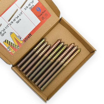 9 Pack 3/8-16" Hanger Bolts 3Sizes Long Double Headed Bolts Wood Dowel Screw Self-Tapping Screw Hanger Bolts for Wood Furniture Screws Double Threaded Rods Bolt - size: 3 Size 3/8-16"-9P