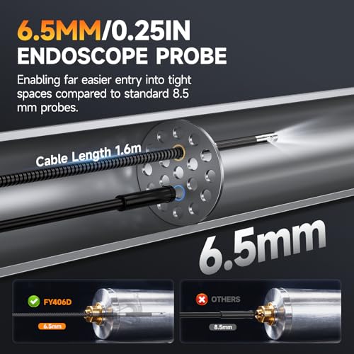 FOXWELL Dual Lens 2-Way Articulating Borescope, 0.25in Ultra Slim Endoscope - size: 6.5mm