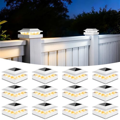 Solar Post Cap Lights for 4x4 Wood/Vinyl Posts, 12 Pack - color: White, size: 12 Pack