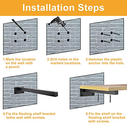 16 Inch Floating Shelf Bracket, 4 Pcs, Black - size: 16 Inch