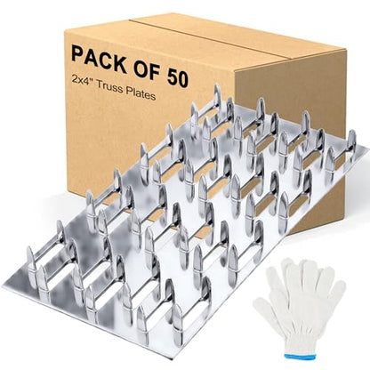 50 Pcs Truss Plates 2x4 Inch, Pronged Galvanized Steel Mending Plates - size: 2×4inch 50pcs