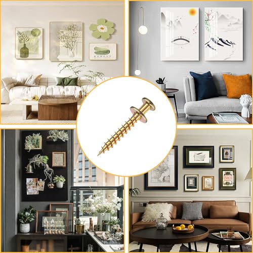 15 Pcs 100lb Picture Hangers Double Headed Screws Picture Hanging Kit Hooks Self Tapping Wall Hangers Screw for Keyholes D-Rings Sawtooth Drywall Wooden Wall Picture Hanging Nails