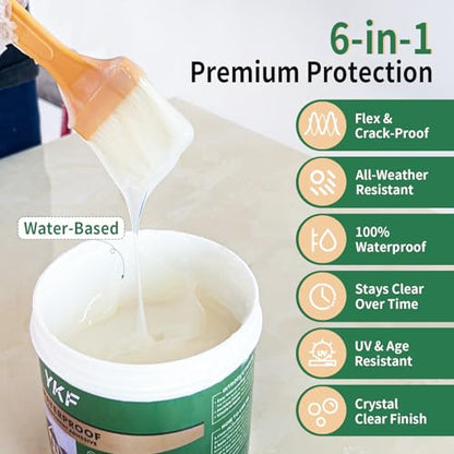 YKF Transparent Waterproof Sealant 16 Oz, Clear Water-Based Invisible Leak Repair Coating for Roofs, Walls, Bathroom, Shower, Kitchen, Indoor & Outdoor Waterproof Coating - size: 16 Fl Oz