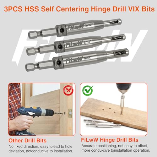Self-Centering Drill Bit Set, CC2430 3/32", 7/64", 9/64" Self Centering Drill Bit VIX Bit for #6 8 10 Screws