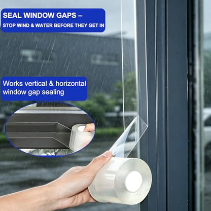 Window Sealing Tape 2 Inch x 33 Ft Transparent Window Insulation Waterproof Nano Draft Isolation Tape Clear Weather Stripping Caulk Tape for Window and Bathroom Shower Glass Side Gaps - style: 2 Inch × 33Ft