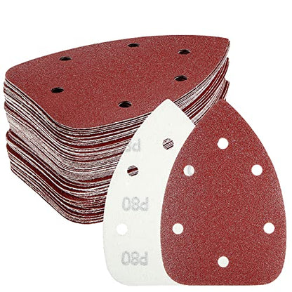 60PCS Triangular Sander Sandpaper, HYCHIKA Detail Sander Sandpaper Assorted 60/80/100/120/180/240 Grits with 6 Holes for Wood Sanding, Fit 3.92inch Qscillating Multi Tool Sander Machine - style: Detail Sander