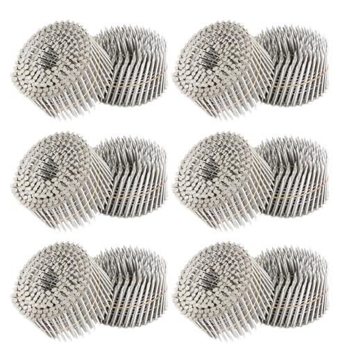 findmall 3600 Count 2-1/2 Inch x .090-Inch Ring Shank 304 Stainless Steel Siding Nails 15-Degree Collated Wire Coil for Wood or Fencing Applications - size: 2-1/2 Inch