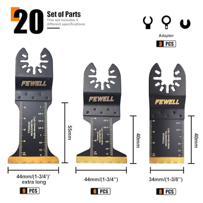 FEWELL 20PCS Titanium Oscillating Saw Blades, Universal Multitool Blades