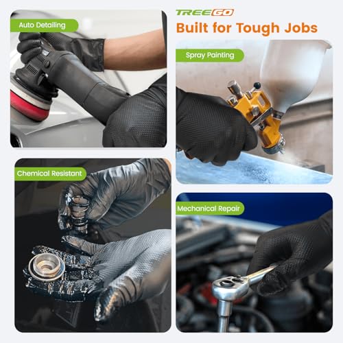 TREEGO 10 Mil Heavy Duty Black Nitrile Mechanic Gloves, 50 Count XL - color: Black 50, size: X-Large