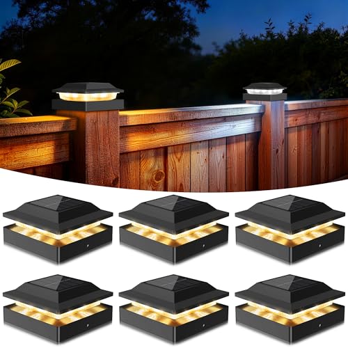 Solar Post Cap Lights for 4x4 Wood/Vinyl Posts, 6 Pack - color: Black, size: 6 Pack