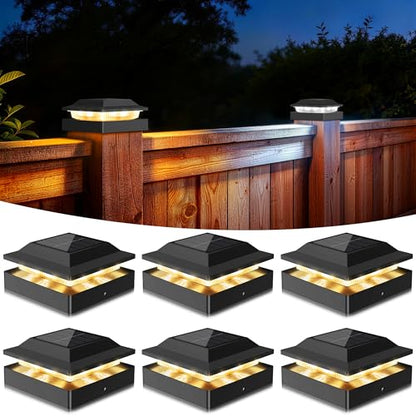 Solar Post Cap Lights for 4x4 Wood/Vinyl Posts, 6 Pack - color: Black, size: 6 Pack
