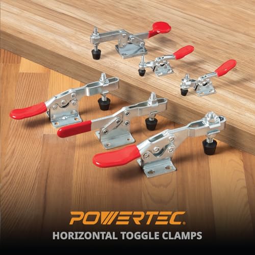 POWERTEC 4PK Toggle Clamp, 300 lbs Holding Capacity, 201B Quick Release Horizontal Clamps w/Antislip Rubber Pressure Tip for Woodworking Jigs and Fixtures, Welding, Drill Press, Crosscut Sled (20327) - size: 201B, 4PK