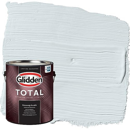 Glidden Total Exterior Paint & Primer All-in-One, Blue Smoke/Blue, Satin, 1 Gallon - color: Blue Smoke, size: 128 Fl Oz (Pack of 1)