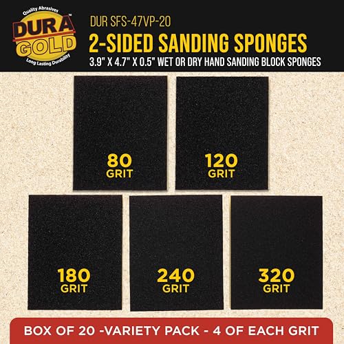 Dura-Gold Sanding Sponge for Wood, Metal 4.7" x 3.9", Grits 80 120 240 320 - style: Variety Pack
