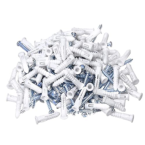 Ribbed Wall Anchors #8-#10 1 Inch with Screws, 100-Pack, White - size: 1" WHITE 100-PACK