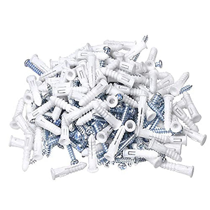 Ribbed Wall Anchors #8-#10 1 Inch with Screws, 100-Pack, White - size: 1" WHITE 100-PACK
