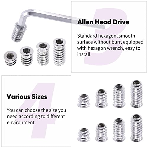 Swpeet 50Pcs 1/4" - 20 x 25mm White Zinc Plated Carbon Steel Carbon Furniture Screw in Nut Threaded Wood Inserts Threaded Inserts Bolt Fastener Connector Hex Socket (1/4" - 20 x 25mm) - size: 1/4" - 20 x 25mm