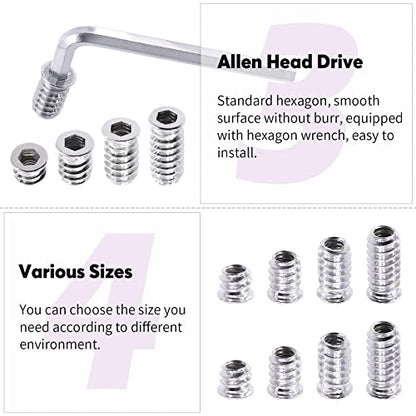 Swpeet 50Pcs 1/4" - 20 x 15mm Carbon Steel White Zinc Plated Carbon Furniture Screw in Nut Threaded Wood Inserts Threaded Inserts Bolt Fastener Connector Hex Socket (1/4" - 20 x 15mm) - size: 1/4" - 20 x 15mm