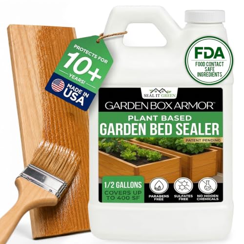 Garden Box Sealer | FDA Food Contact Safe Plant-Based Wood Sealant for Raised Bed, Planter & Pet House. Protects All Wood Types from Water & Weather Damage - size: 0.5 Gallon