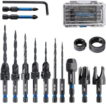 Countersink Drill Bit Set for Wood, 15 PCS, Tapered Drill Bits