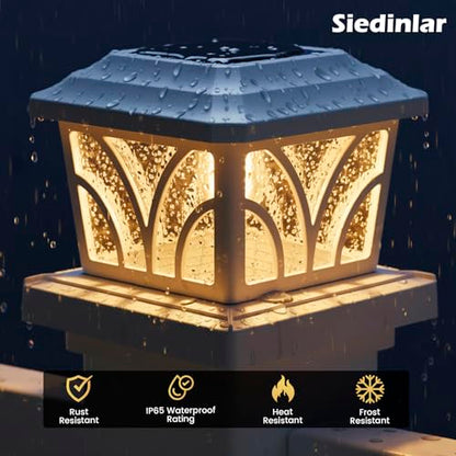 SIEDiNLAR Solar Post Cap Lights Outdoor Aluminum Glass 2 Modes 4 Pack White - color: White, size: 4 Pack