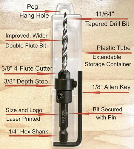 FTG USA #8(11/64") Tapered Wood Countersink Drill Bit w/ 3/8" Collar & Case - size: #8, style: with Depth Stop