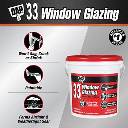 DAP '33' Window Glazing, White, 1 Gal (7079812019) - size: Gallon