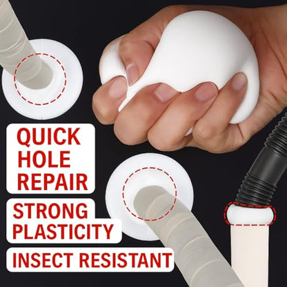 Waterproof Duct Seal Putty, White Sealing Clay for Quick Repairs, Drain Connections, Wall Holes, AC Pipe Holes, Gap & Crack Sealing,8 Packs, Each 30g -Includes Bonus Cleaning Towel