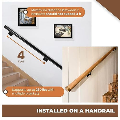 A29 Cast Iron Handrail Brackets, Set of 8, Heavy Duty, Black Powder Coat - size: Set of 8