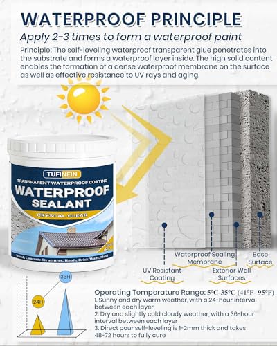 Waterproof Sealant 70 Oz Clear, TUFINEIN Transparent Waterproof Coating Water-Based Invisible Agent Roofs, Walls, Garden, Terraces Indoor & Outdoor - size: 70 Oz