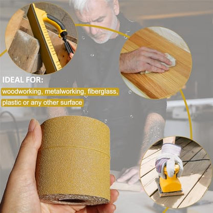 Total 20 Yards 2-3/4" Wide Continuous Sandpaper Roll Kit - 80 120 180 320 Grit Hook & Loop Backing Longboard Sanding Paper for Automotive, Woodworking Air File Long Board Sanders