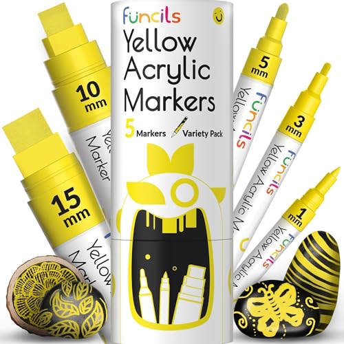 5 Yellow Paint Markers - Acrylic Paint Pen for Canvas, Wood, Metal - color: Yellow