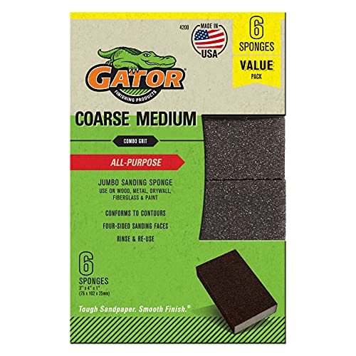 Gator Multi-Surface Sanding Sponge, 3" x 4" x 1", 60/80 Grit Coarse/Medium, 6 Pack - size: Coarse/Medium