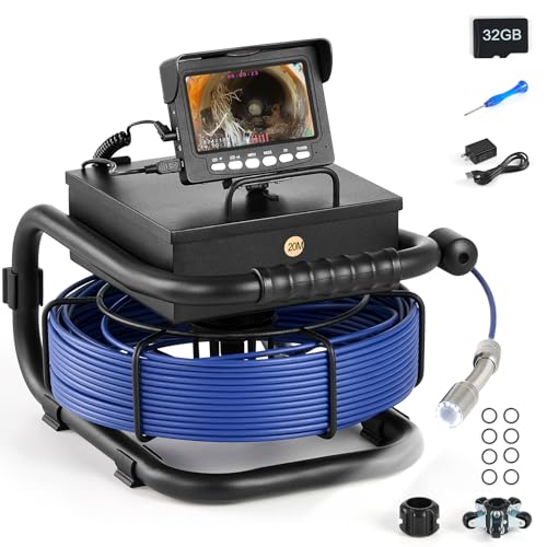 ZELCAN Sewer Camera, Drain Camera 66FT with 4.3 in. LCD Screen, Waterproof IP68 Borescope Plumbing with 12 LED Lights with 5300mAh Battery DVR Recorder, Included 32GB Card - size: 4.3 in./66 ft.