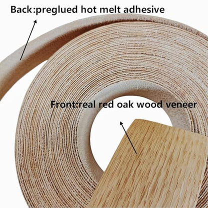 Real Red Oak 1-1/2 inch ×26ft Wood Veneer Edge Banding Roll,Pre-glued Iron On Wood Veneer Edging-Backed with Hot Melt Adhesive-Flexible Wood Veneer Edgebanding for Furniture Restoration - size: 1-1/2" x26'